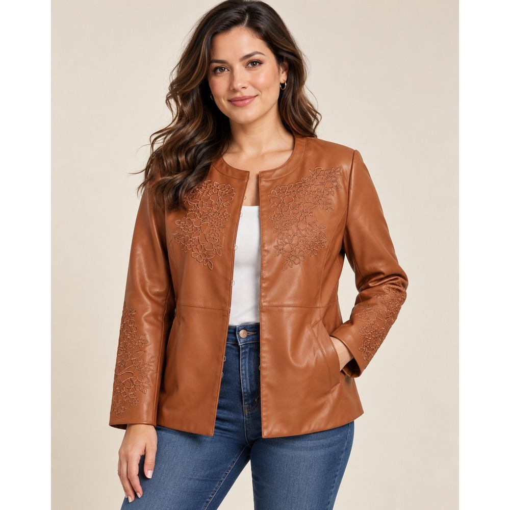 Isaac Mizrahi brown faux leather jacket